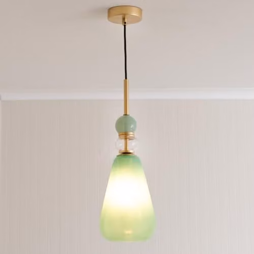 ValueLights Anastasia Green Glass and Gold Art Deco Ceiling Pendant Light with LED Bulb