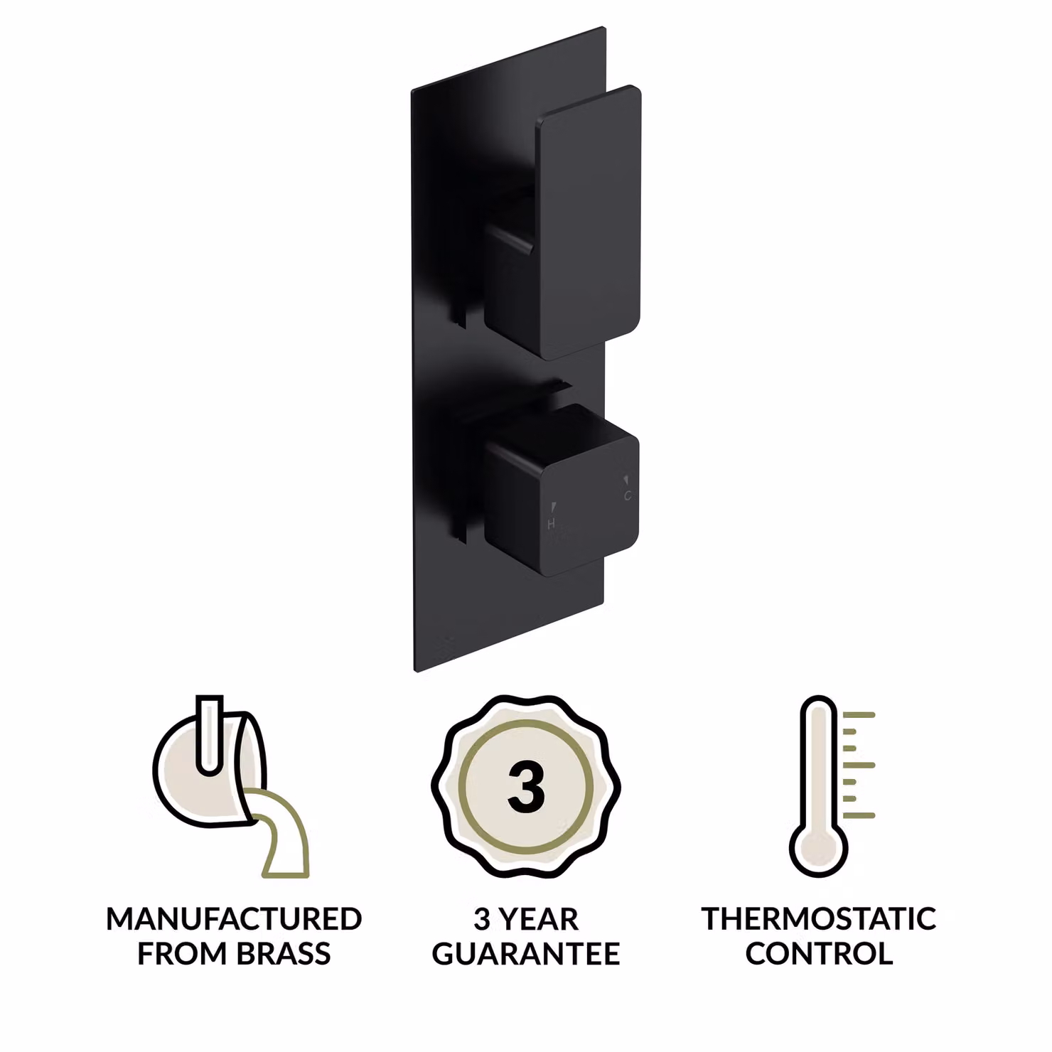 Balterley Modern Concealed Twin Thermostatic Shower Valve in Matt Black, 215mm – 2