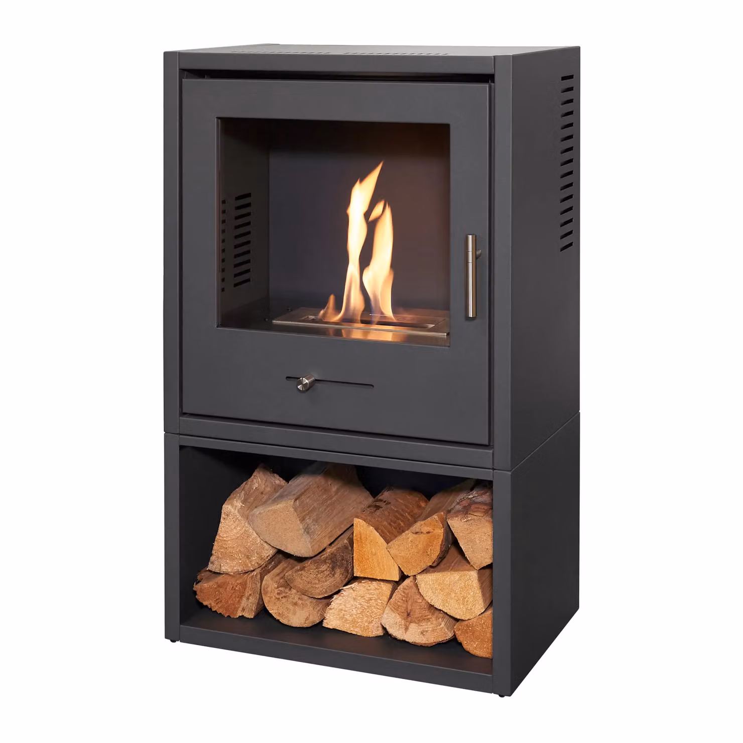 OKO S3 Bio Ethanol Stove with Log Storage in Charcoal Grey – 3