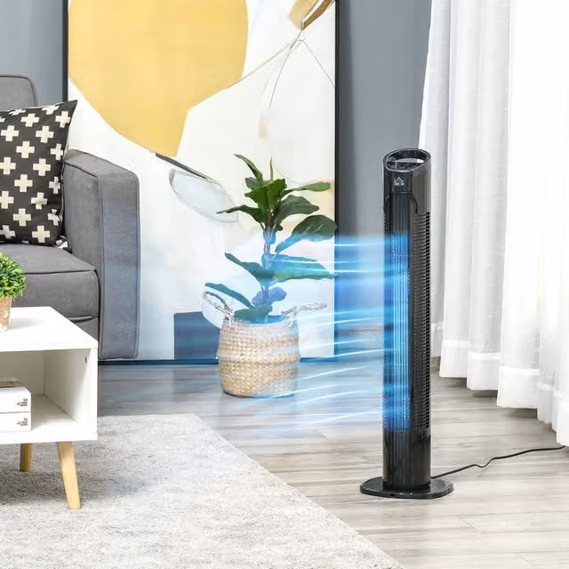 HOMCOM Black Tower Fan with 9 Settings, 7.5h Timer and 70 Degree Oscillation