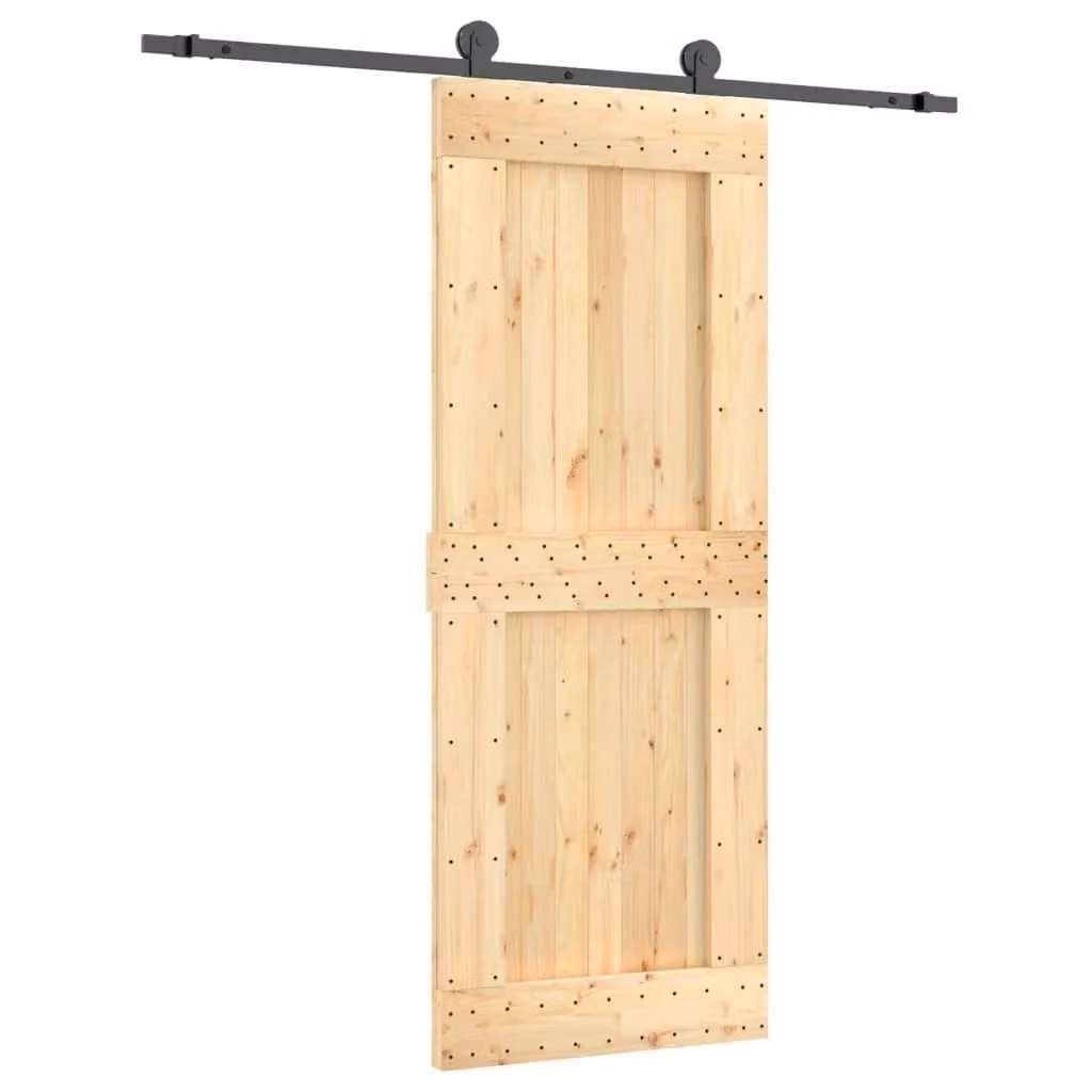 Berkfield Home Rustic Solid Pine Sliding Door with Hardware Set, Brown, W: 80 cm, H: 210 cm