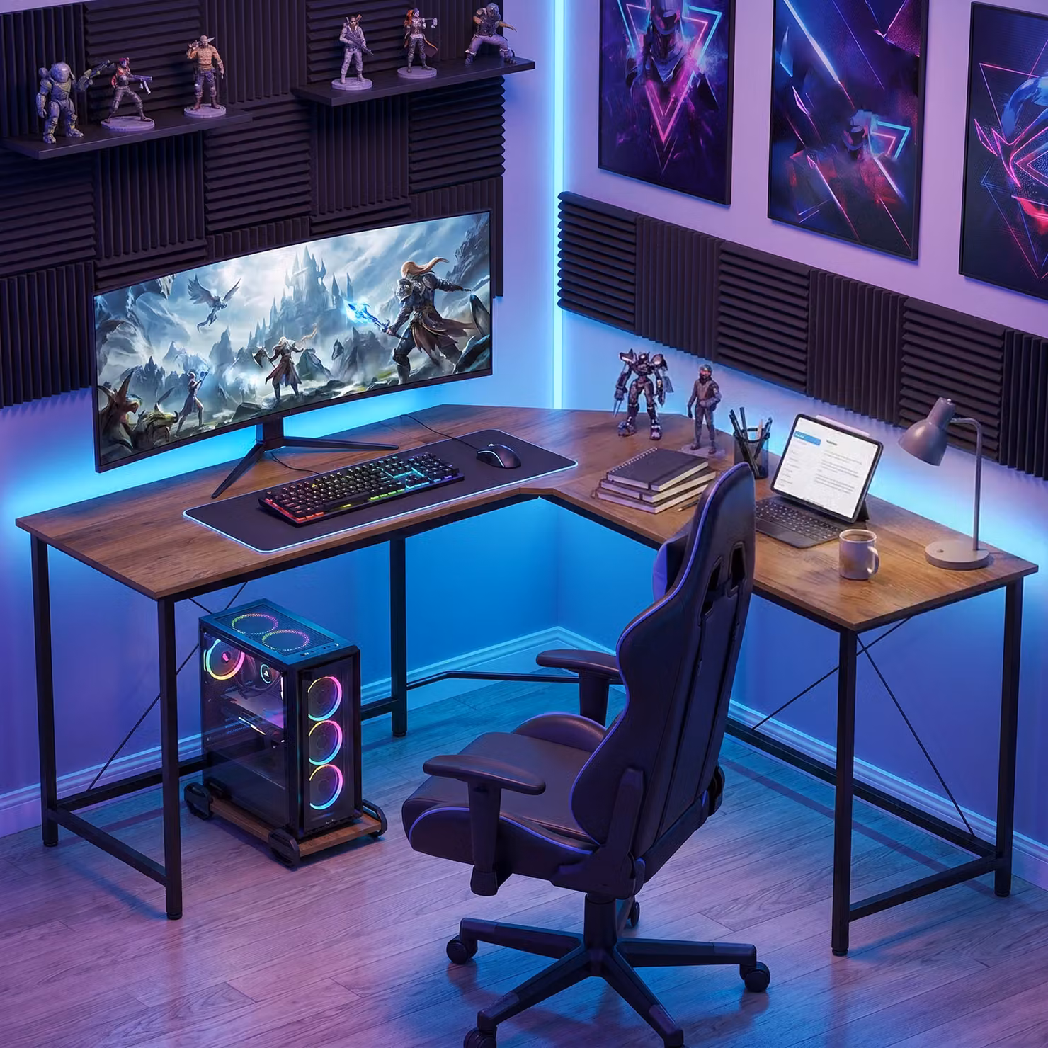 HOMCOM Brown L-Shape Corner Computer Desk for Home Office and Gaming – 5
