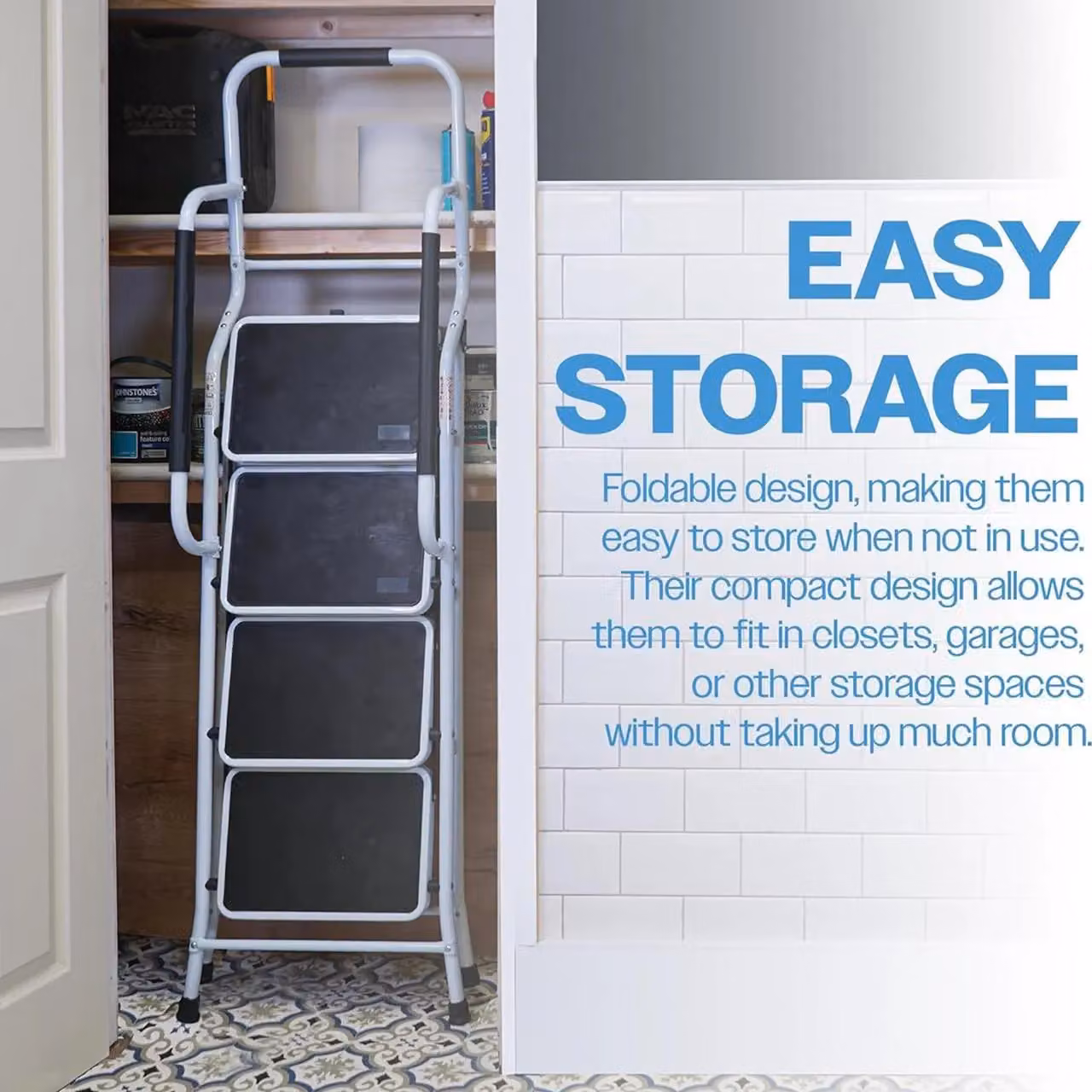 mysmartbuy 4 Step Foldable Safety Stepladder with Non-Slip Treads and Rubber Feet in White – 4