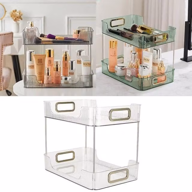 FORGEVIO Clear Acrylic Makeup Organiser and Cosmetic Storage Box with Handles, Width: 50 cm