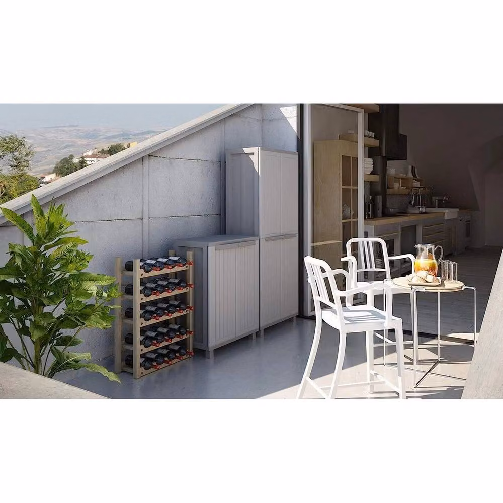 FORGEVIO Grey 2 Door Freestanding Cabinet with Broom Holder and Internal Shelving – 4