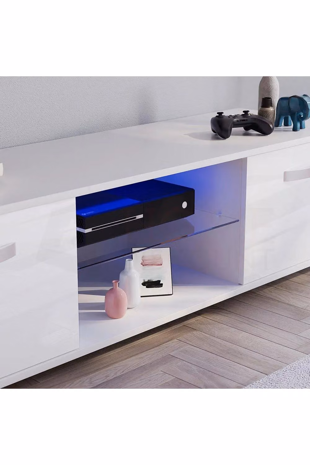 Vida Designs Cosmo 2 Door LED TV Unit Storage Organiser in Glossy White – 5