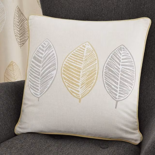 Terrys Scandinavian Floral Square Cotton Cushion, Multicolour Yellow and Beige, W/D/H: 43 x 43 x 43 cm