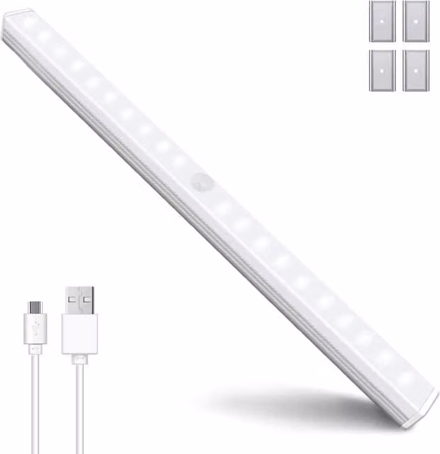 ExtraStar USB Rechargeable Motion Sensor Wardrobe Light and Camping Lantern in Silver with Cool White Daylight