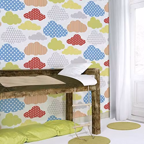 Superfresco Easy Marshmallow Dotty, Strip and Star Multicolour Cloud Print Paste the Wall Wallpaper – 2