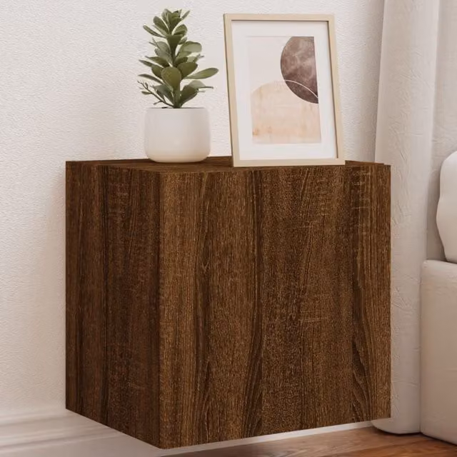 Berkfield Home Modern Wall Mounted TV Cabinet with LED Lights in Brown Oak, W/D/H: 40.5 x 35 x 40 cm