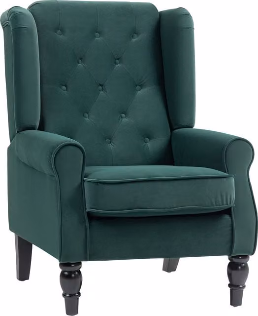 HOMCOM Retro Green Velvet Wingback Accent Chair with Button Tufting and Solid Wood Frame