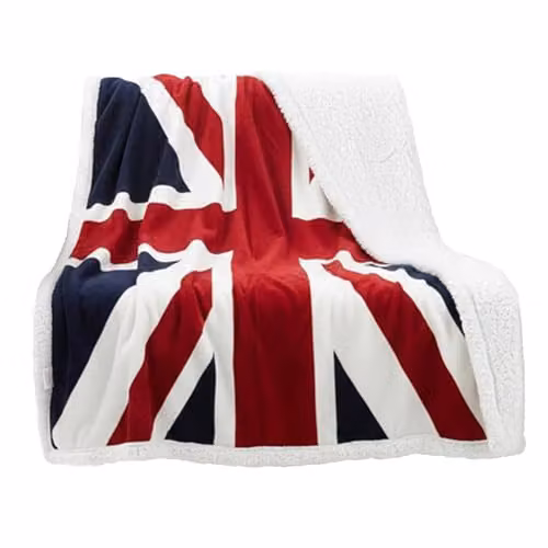 Rapport Home Reversible Geometric Fleece Throw in Red, White and Blue, W/D/H: 160 x 130 x 10 cm