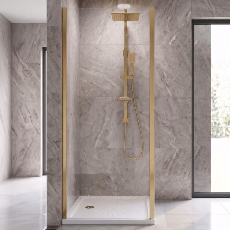 Balterley Reversible Safety Glass Shower Side Panel, Brushed Brass, 6mm, Width: 800 mm