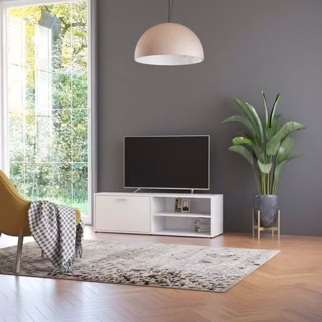 Berkfield Home Modern White TV Cabinet in Engineered Wood, W/D/H: 120 x 34 x 37 cm – 1