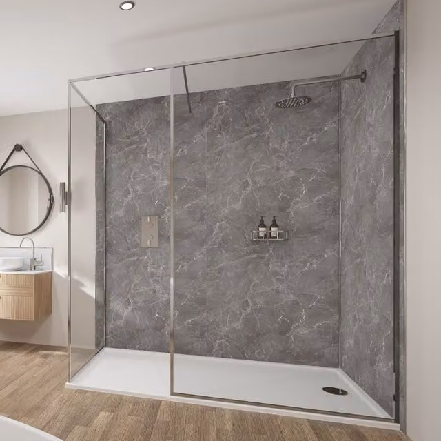 Wetwall Welsh Slate Stone Look Laminate Wall Panel with Tongue and Groove, W: 118.5 cm, H: 242 cm, D: 1.1 cm, Grey