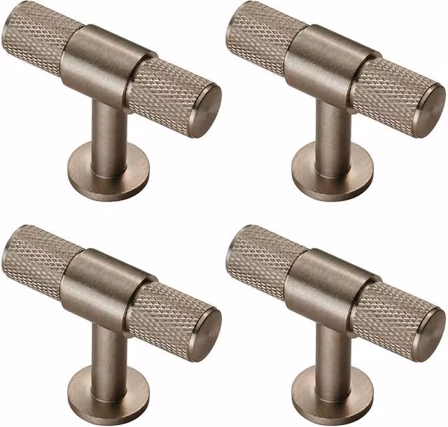 Loops 4-Pack Knurled T-Shape Cupboard Pull Handles in Brushed Satin Nickel, W/D/H: 50 x 13 mm – 1