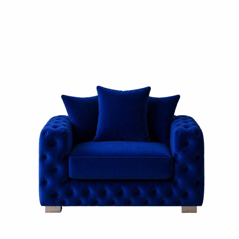 Stratus Interiors Ashley Chesterfield Scatter Back Plush Velvet Fabric Armchair in Royal Blue – 5