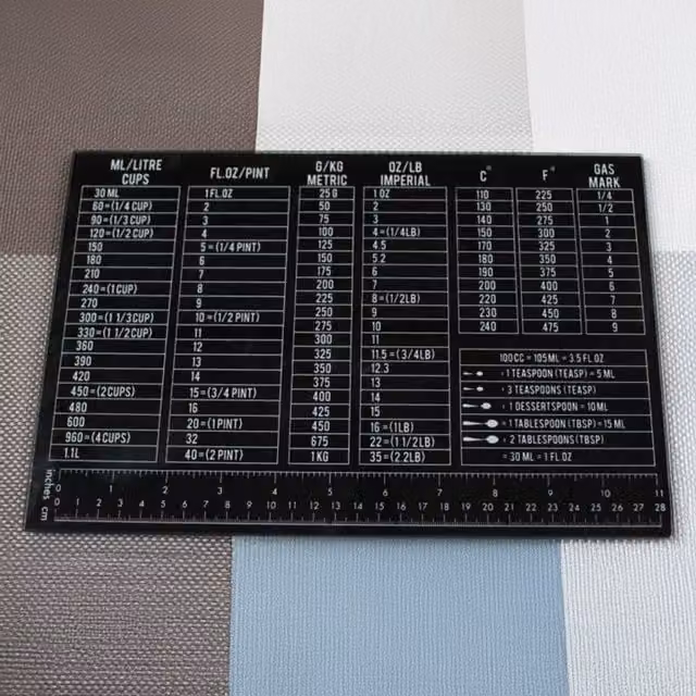 DEENZ Black Rectangular Glass Worktop Saver with Ruler and Non-Slip Feet