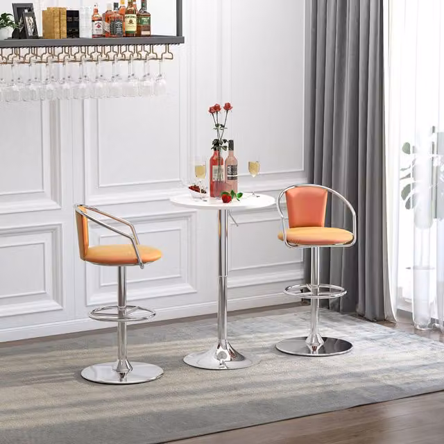 HOMCOM Adjustable Round White Metal Bar Table for Dining Rooms