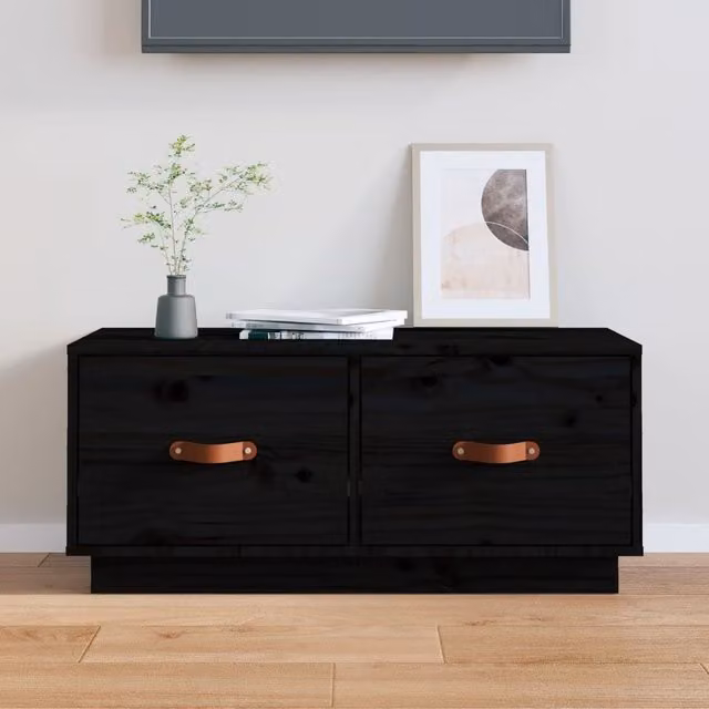 Berkfield Home Black Rustic Solid Wood Pine TV Cabinet W/D/H: 80 x 34 x 35 cm