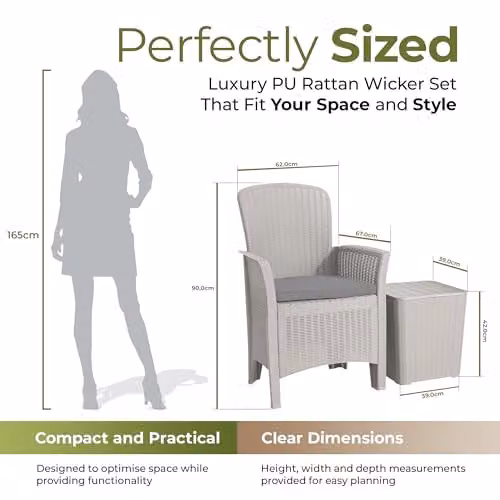 Centurion Supports Ophelia 3-Piece Black PU Rattan Wicker Garden Furniture Set with High Back Armchairs, Side Table and Cushion Storage – 8