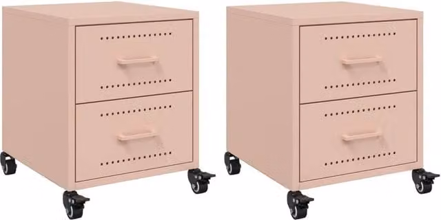 Berkfield Home Set of 2 Pink Metal Bedside Cabinets, W/D/H: 36 x 39 x 43.5 cm