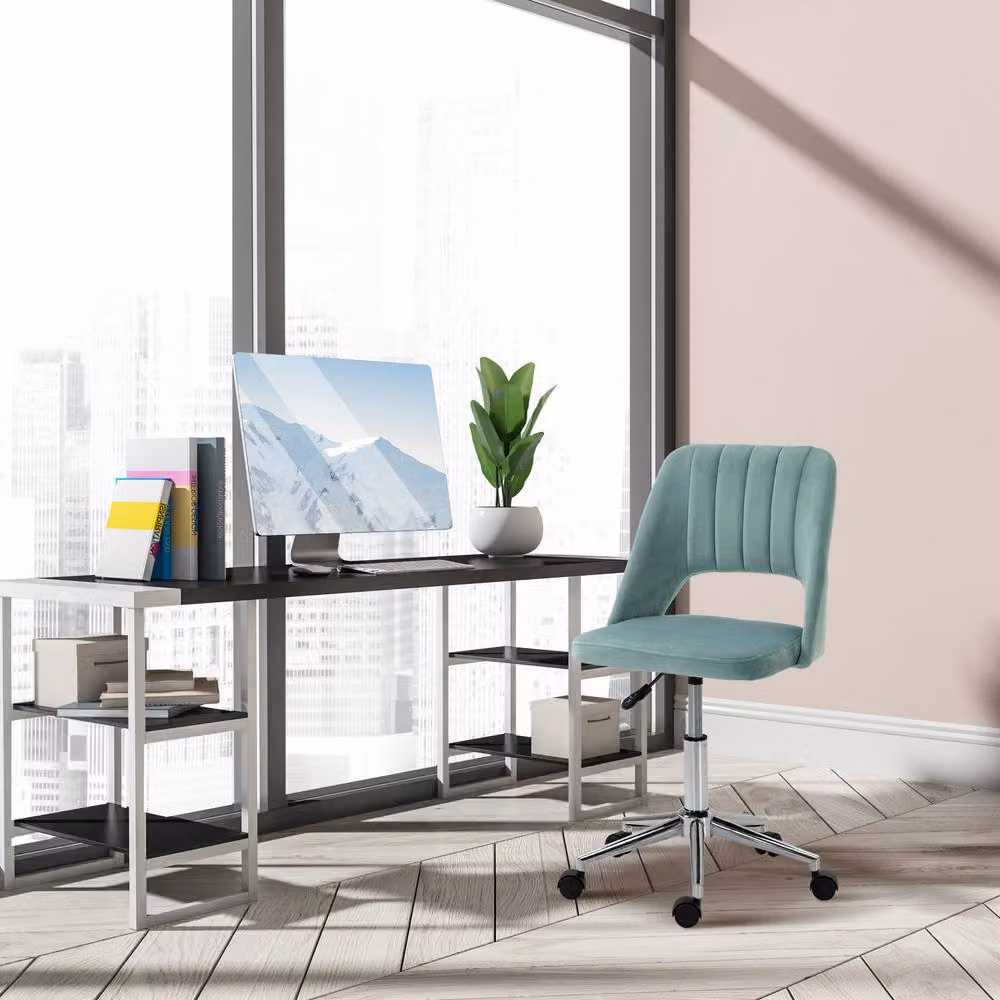 ERGOVEXA Modern Green Velvet Swivel Task Chair for Home Office and Bedroom, H 91 x W 60 x D 49 cm – 4
