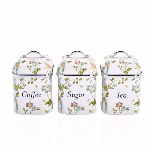 Laura Ashley Elveden Airtight Metal Canister Set in White and Multicolour – 1