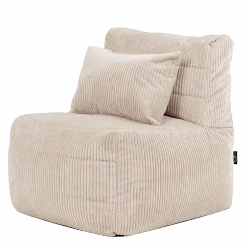 icon Noa Bean Bag Chair in Beige Jumbo Cord with Removable Cover and Filling Included – 1