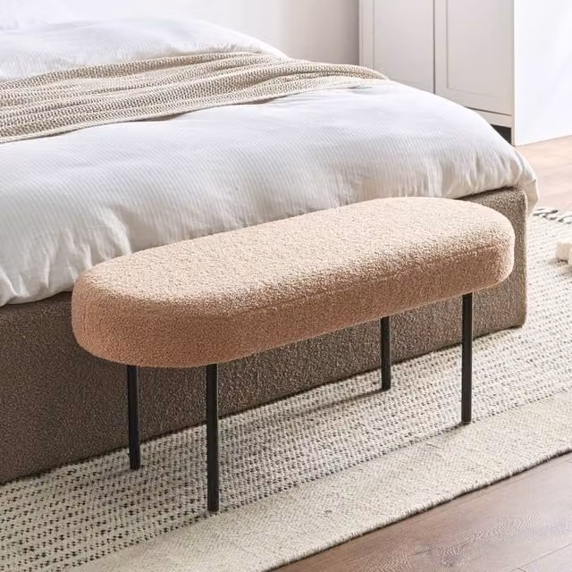 Wyld and Coco Light Brown Boucle Oval Bench with Metal Legs – 1