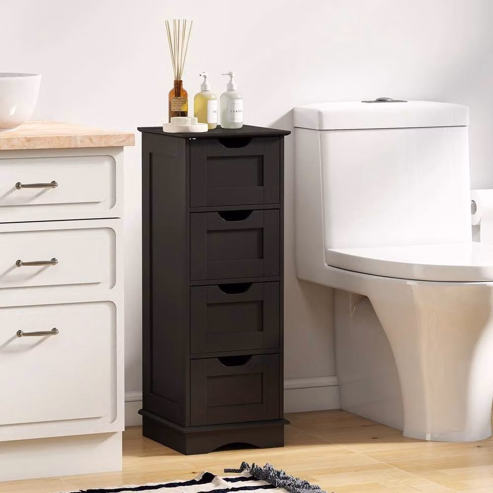 FLAVORA Modern Black Matt MDF 4 Drawer Freestanding Bathroom Cabinet – 4