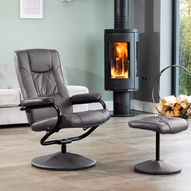 Artemis Home Gibson Swivel Recliner and Footstool in Grey Synthetic Leather