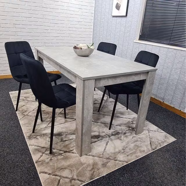 Kosy Koala Modern Rectangular Dining Table Set with 4 Chairs in Black and Grey