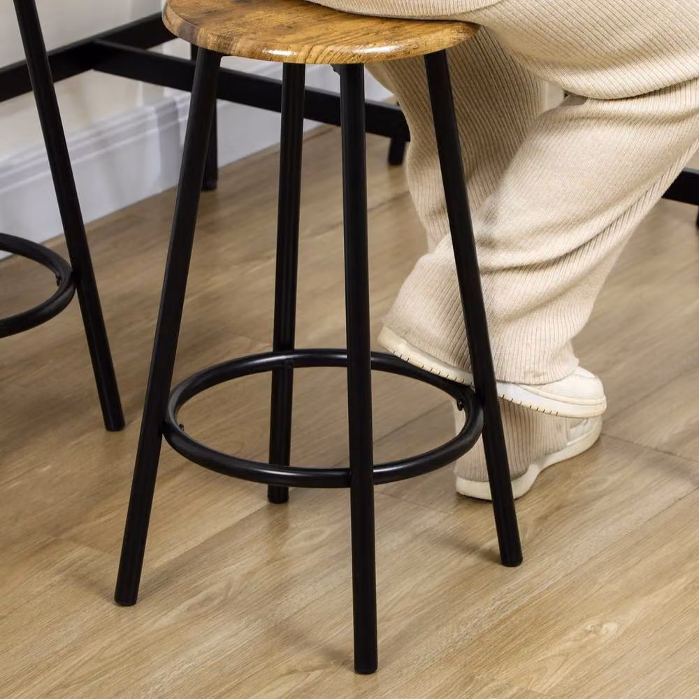 Wyld Haus Soka 5 Piece Industrial Bar Table and Stool Set in Rustic Brown and Black – 6
