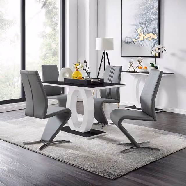 FurnitureboxUK Giovani Glass Dining Table and Four Willow Chairs Set in Grey and Black