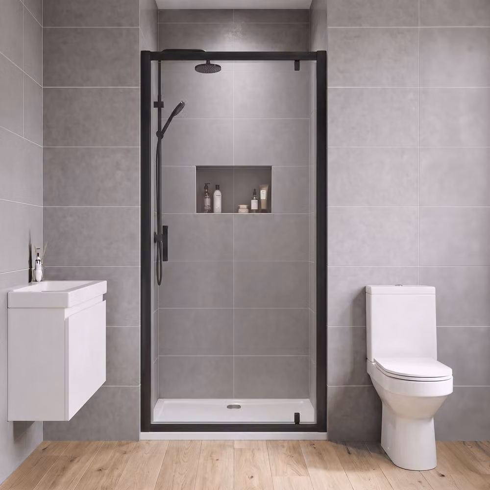 Balterley Reversible Pivot Shower Door in Black with 6mm Toughened Safety Glass, Width: 76 cm – 2