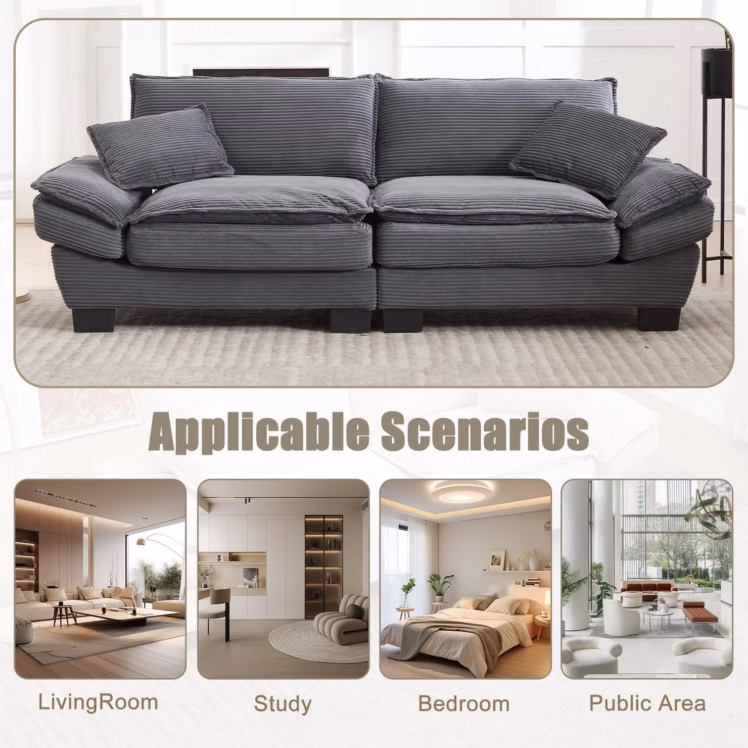 Aosom UK Oversized Two-Seater Modern Modular Sofa in Dark Grey, W: 224 cm, D: 81 cm, H: 81 cm – 3