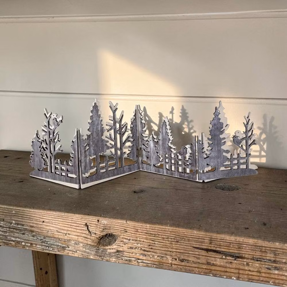 Four Candle Grey Wooden Folding Christmas Forest Scene Tabletop Decoration, Height: 60 cm – 2