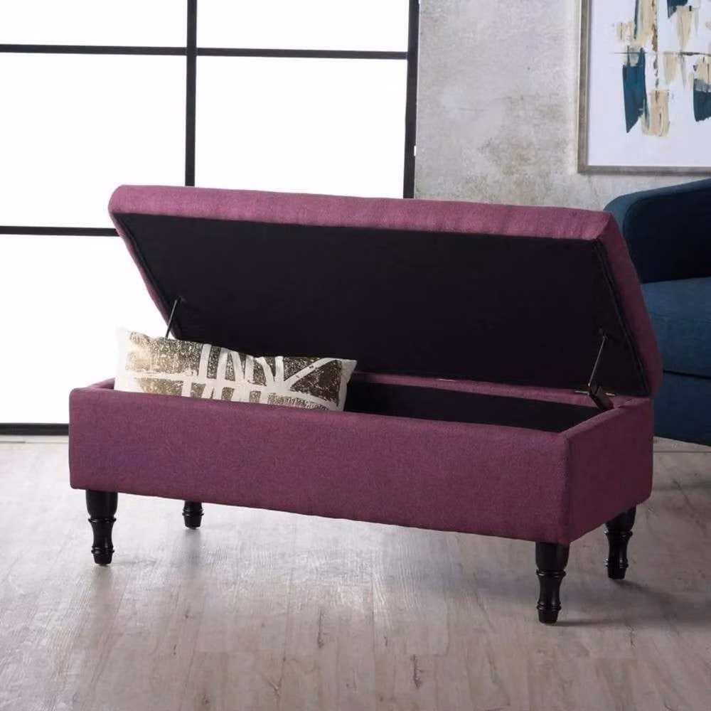 NESTLUNE Purple Upholstered Chesterfield Ottoman Storage Bench with Button Padded Seat, W: 100 cm, H: 15 cm, D: 15 cm – 2