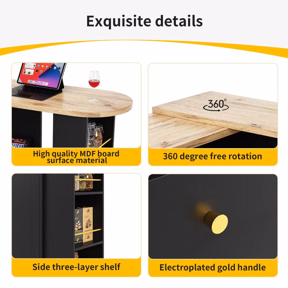 Rolipo 360 Swivelling Bar Table with 2 Drawers and Sliding Door Cabinet in Black and Gold – 2