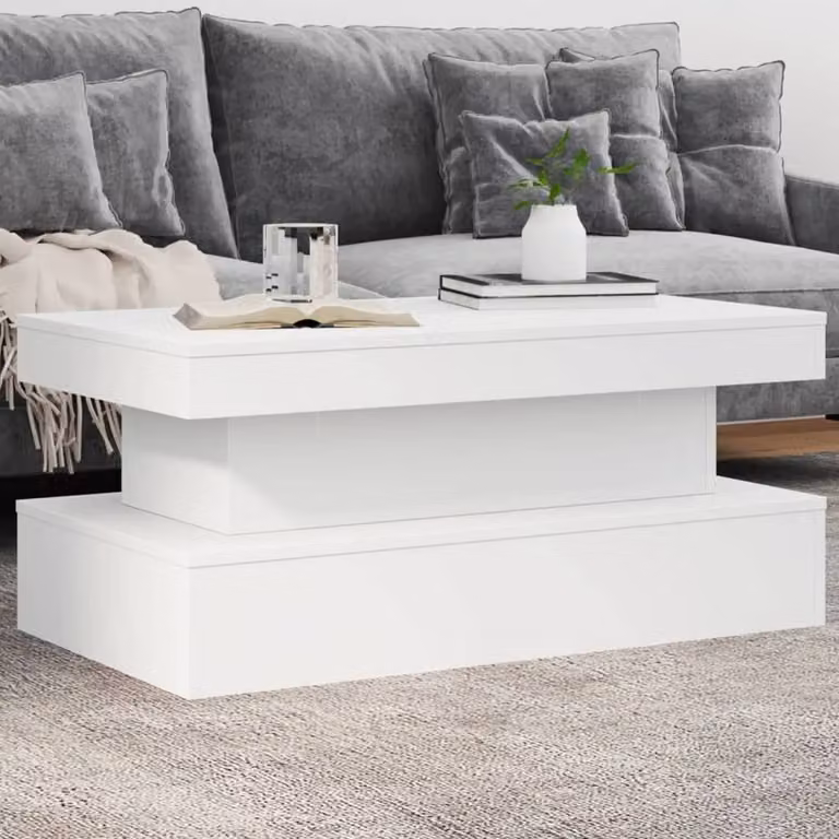 Berkfield Home Modern White Coffee Table with LED Lights, W/D/H: 90 x 50 x 40 cm