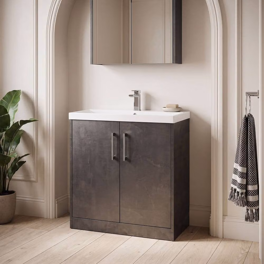 Balterley Winshill Contemporary 2 Door Floor Standing Vanity Basin Unit in Matt Grey, Width: 80 cm – 2