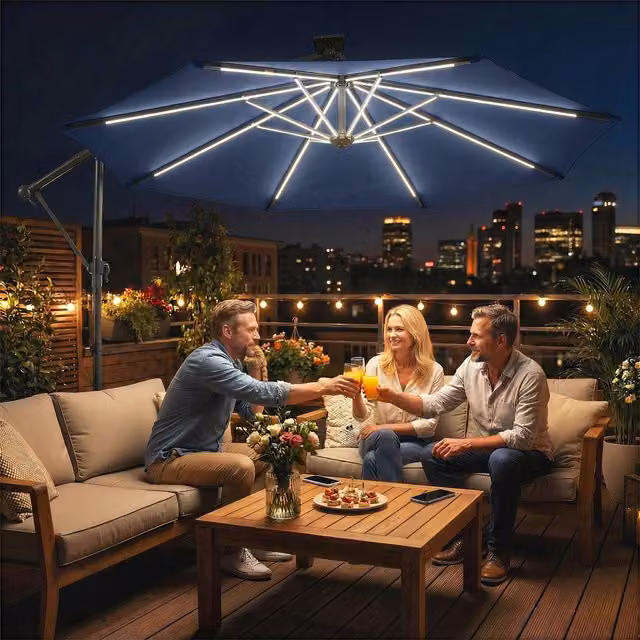 Outsunny 3 m Rotating Cantilever Garden Parasol with Cover, Navy Blue