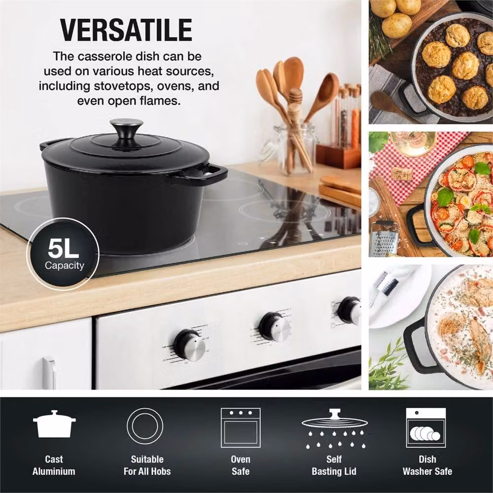 Nordara Black Enamel Cast Iron 5L Casserole Pot – 3