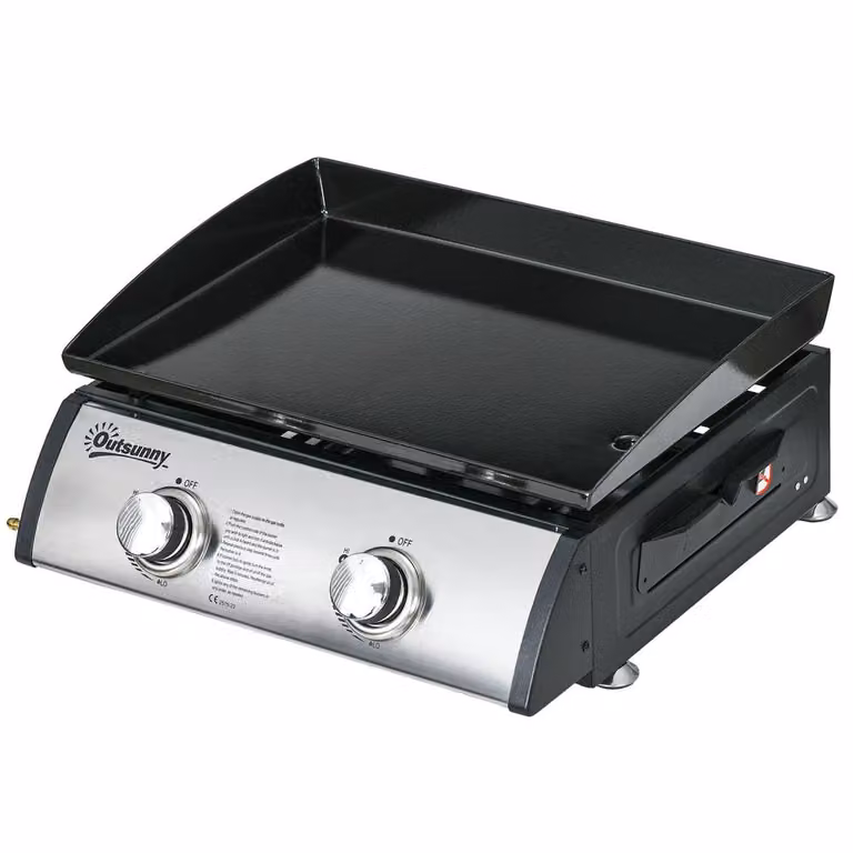 Rolipo 2 Burner Tabletop Gas Plancha Grill, 5kW, Black