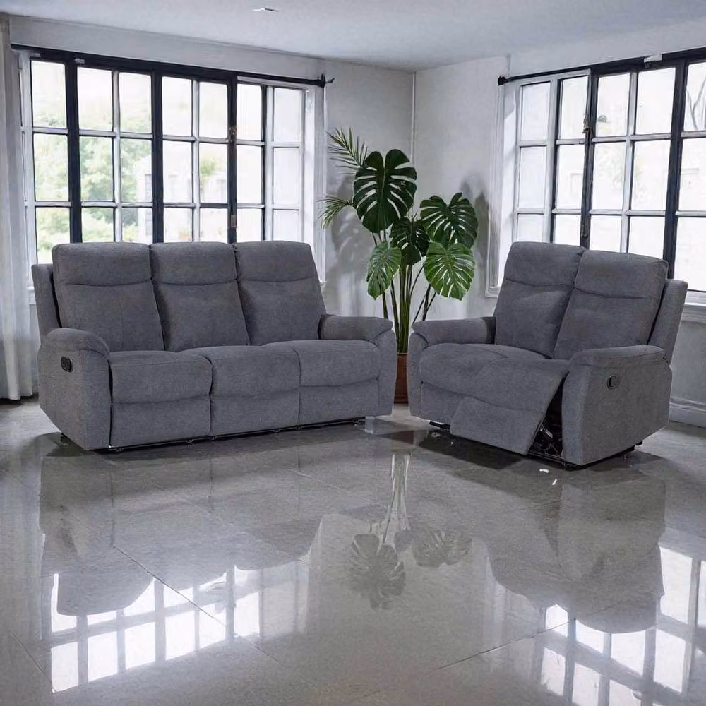Furnishings For Less UK Vancouver 3 + 2 Seater Manual Reclining Sofa Suite in Grey Fabric – 2