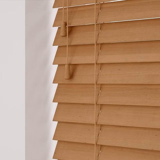 NewEdgeBlinds Wooden Venetian Blinds with Cord in Caramel Oak, Width: 195 cm