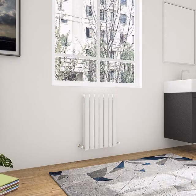 AicaBathroom Horizontal Oval Column Radiator in White Steel, Width: 41.3 cm