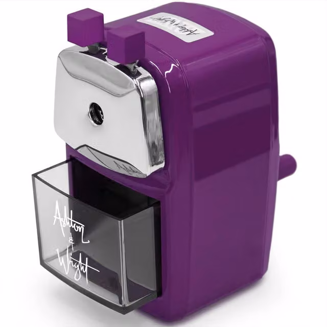 Ashton and Wright Mechanical Table Crank Desktop Pencil Sharpener in Purple