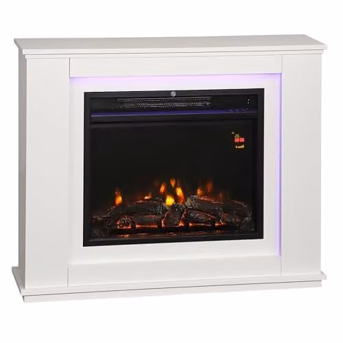 HOMCOM White Inset Electric Fireplace with Mantel and Realistic Flame Effect, 1000W/2000W – 1